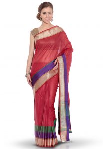 Woven Kota Doria Saree in Red