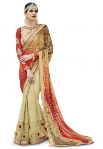 Bandhani Printed Georgette Saree in Multicolor