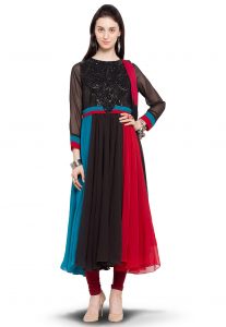 Embroidered Anarkali Georgette Suit in Multicolor