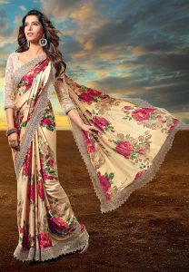 floral-printed-satin-saree