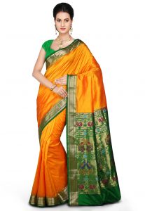 Handloom Pure Paithani Silk Saree in Mustard