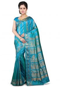 Handloom Pure Sournachuri Silk Saree in Teal Blue