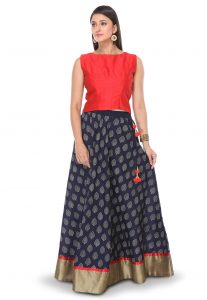 Printed Cotton Skirt in Blue