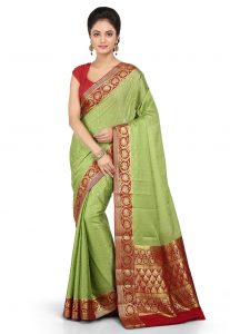 Woven Pure Mysore Silk Saree in Light Green