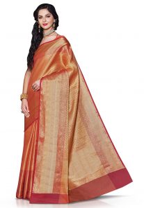 Woven Tanchoi Silk Saree in Orange