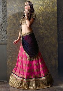 Embroidered Georgette A Line Lehenga in Pink