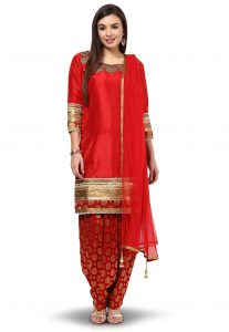Embroidered Silk Punjabi Suit in Red