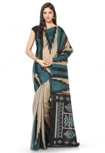 Ikat Printed Art Silk Saree in Beige