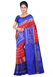 Pochampally Ikat Pure Silk Saree in Red and Blue