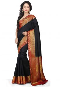 Woven Bangalore Silk Saree In Black