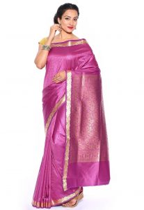 Woven Bangalore Silk Saree In Magenta