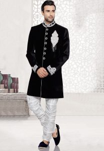 Black Velvet Sherwani For Grooms