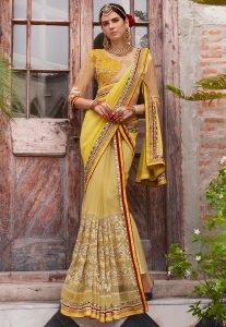 Yellow Mirror Work Saree