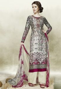 Digital Printed Cotton Pakistani Suit in Grey