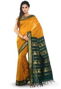 Woven South Cotton Saree in Yellow