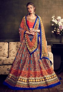 Digital Printed Art Silk Circular Lehenga in Multicolor