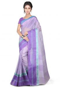 Bengal Handloom Pure Cotton Tant Saree in Purple