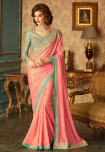 Patch Border Viscose Georgette Saree in Pink