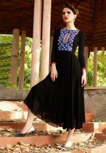 Embroidered Georgette Tunic In Black