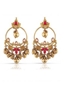 Stone Studded Earring in Fuchsia and Golden