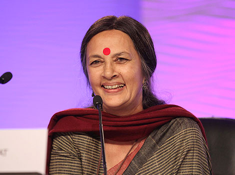 Brinda Karat sporting her trademark round Bindi