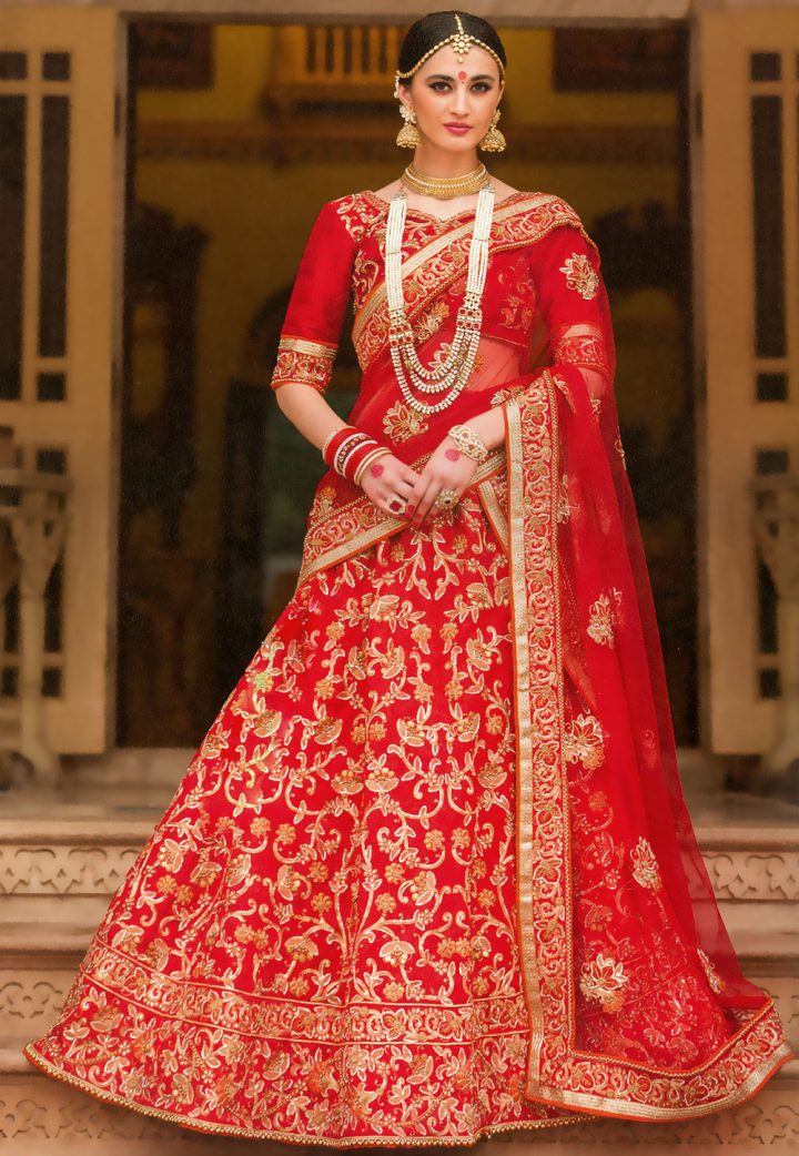 Buy Red Banarasi Silk Mirror Lehenga Style Saree Online : USA, UK - Lehenga-sgquangbinhtourist.com.vn