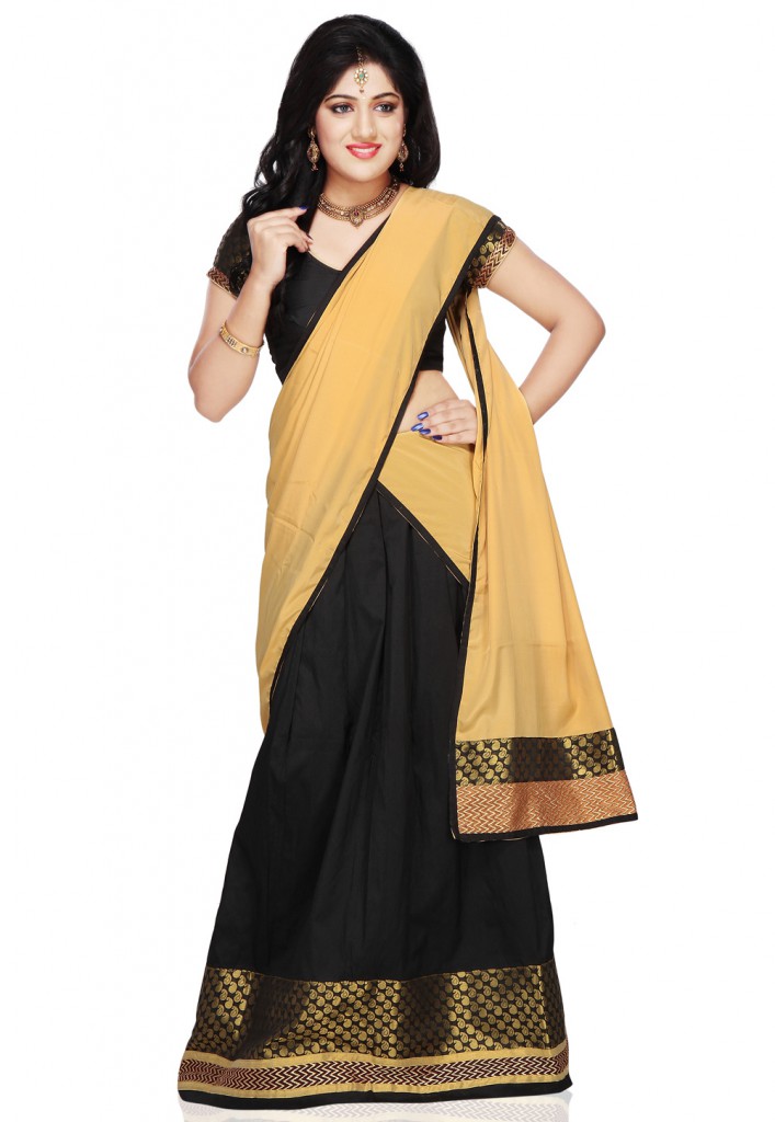 Black Art Silk Readymade Pavada Davani (Half Saree)