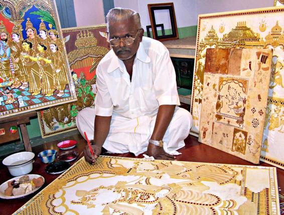 Tanjore Painting in the Process of Creation (Image: http://www.thehindu.com)