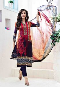 Digital Printed Satin Pakistani Suit in Multicolor