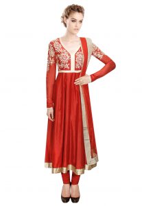 Embroidered Anarkali Suit in Red