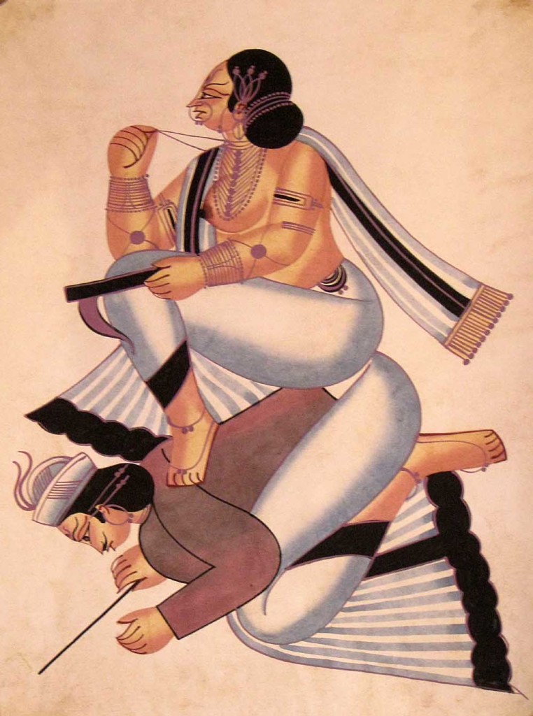 Kalighat Painting Inspired by Civil Life (Image: http://vintageindianclothing.tumblr.com/post/62709574578/the-kalighat-painters-belonged-to-the-patua)