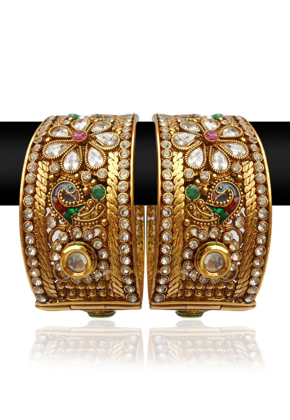 A Stone Studded Adjustable Bangle Set in Red, Green and White (Image: Utsavfashion.com)