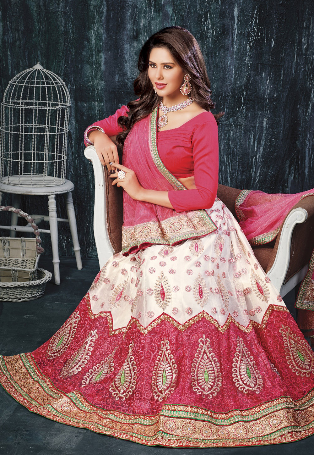 A White and Pink Lehenga Choli. (Image: Utsavfashion.com)