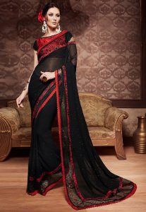 Embellished Georgette Saree in Black