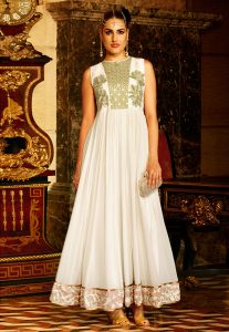 Embroidered Georgette Gown In Off White