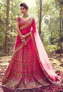 Pure Bhagalpuri Silk Sequins Work Lehenga in Fuchsia