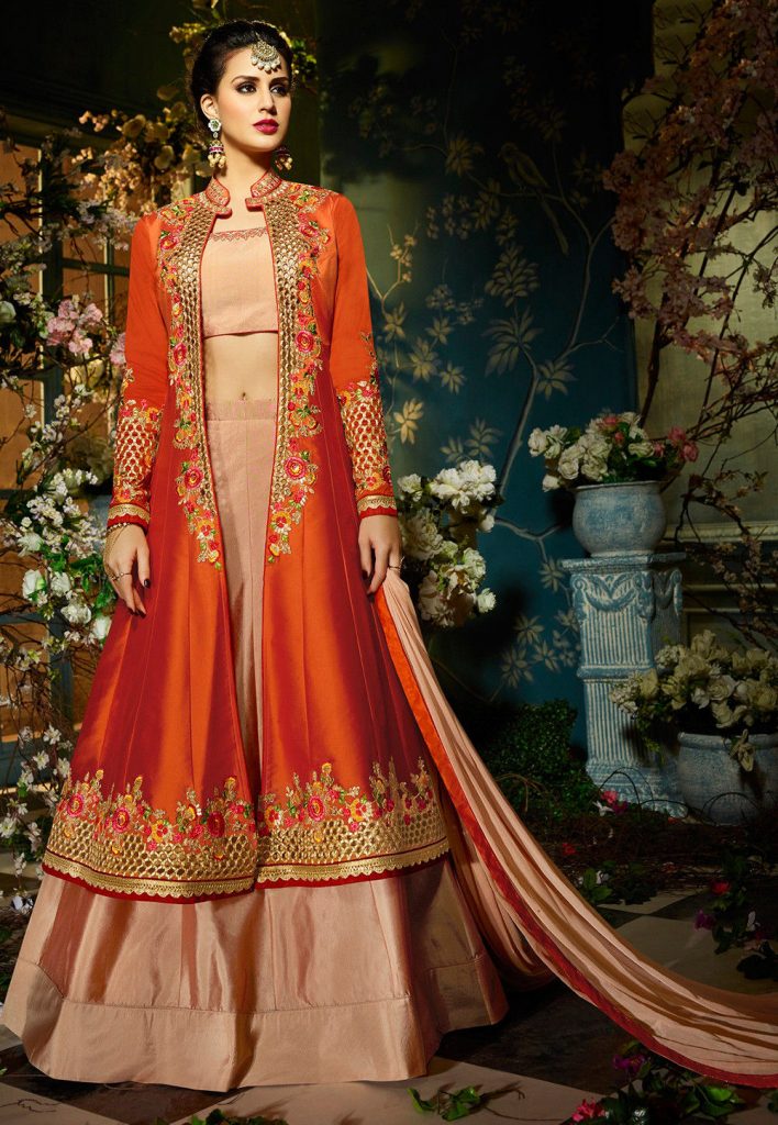 Jacket Style Lehenga With Zari Work