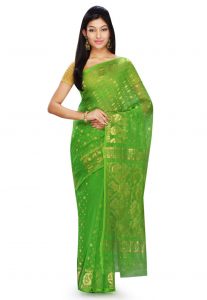 Bengal Handloom Cotton and Silk Jamdani Saree in Green