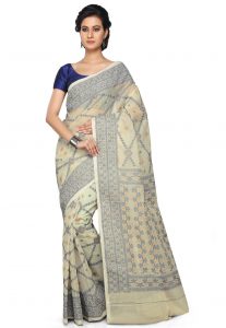 Bengal Handloom Cotton Saree in Off White